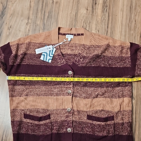 Market & Spruce Women's Maroon Burgundy and Tan Striped Cardigan Grandpa NWT 3x - Picture 6 of 9